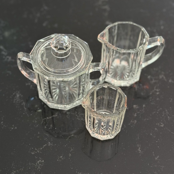 Vintage Clear Glass Sugar and Creamer Set with Small Pitcher - Picture 2 of 4